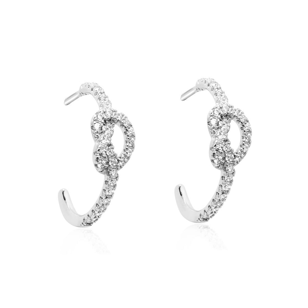 Silver Cubic Zirconia Infinity Knot Hoop Earrings