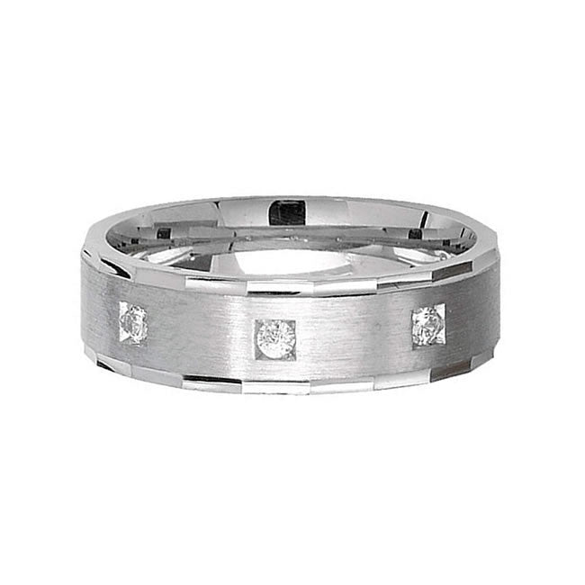 Men's Sterling Silver 3 Stone Wedding Ring 6mm