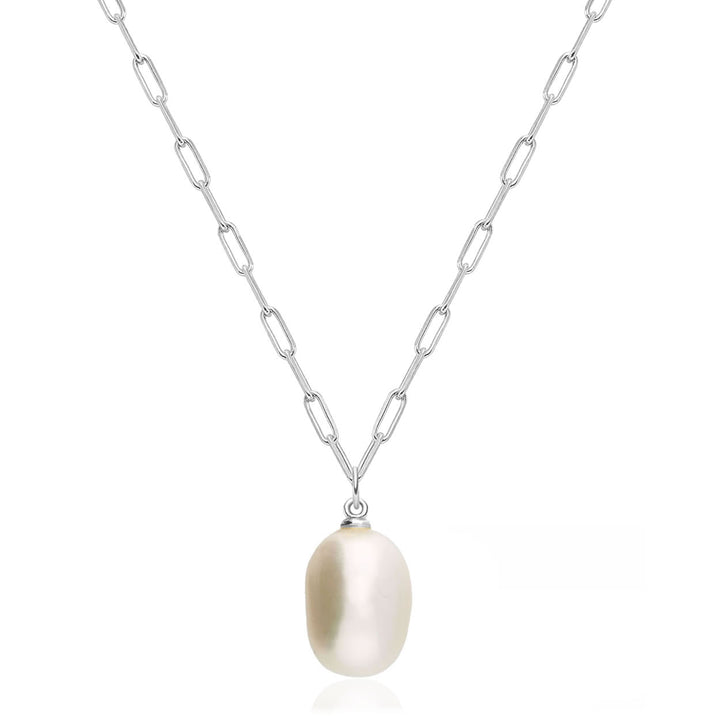 Sterling Silver Pearl Pendant & Paperclip Chain