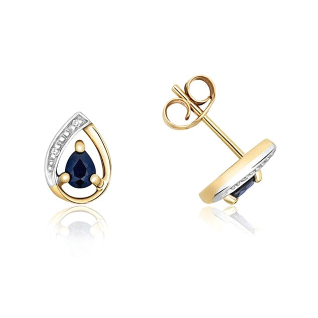 9ct Gold Pear Sapphire & Diamond Stud Earrings