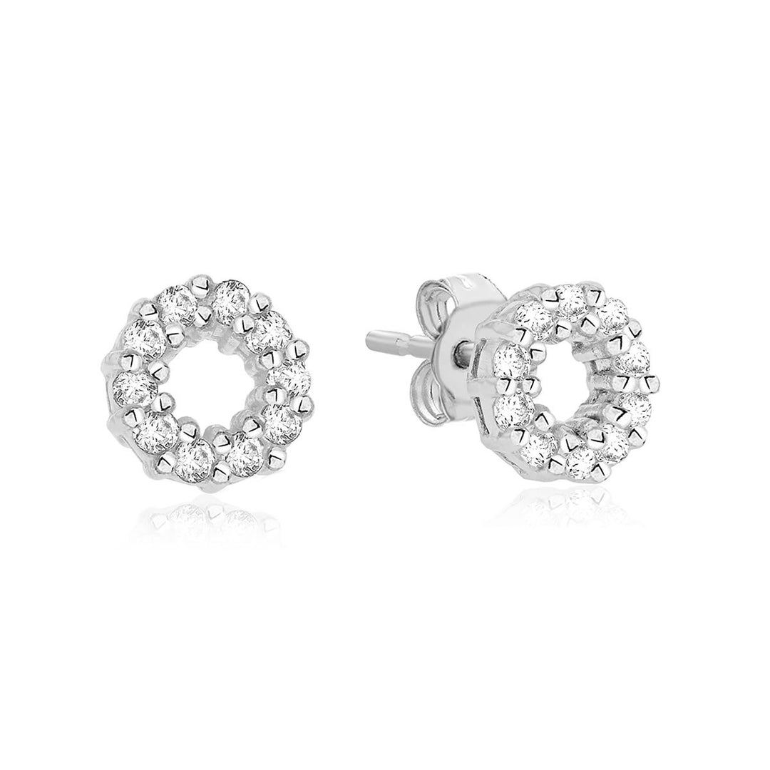 Silver Cubic Zirconia Circle Stud Earrings