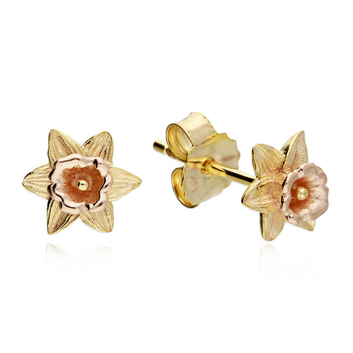 18ct Gold Plated March Birth Flower Daffodil Stud Earrings
