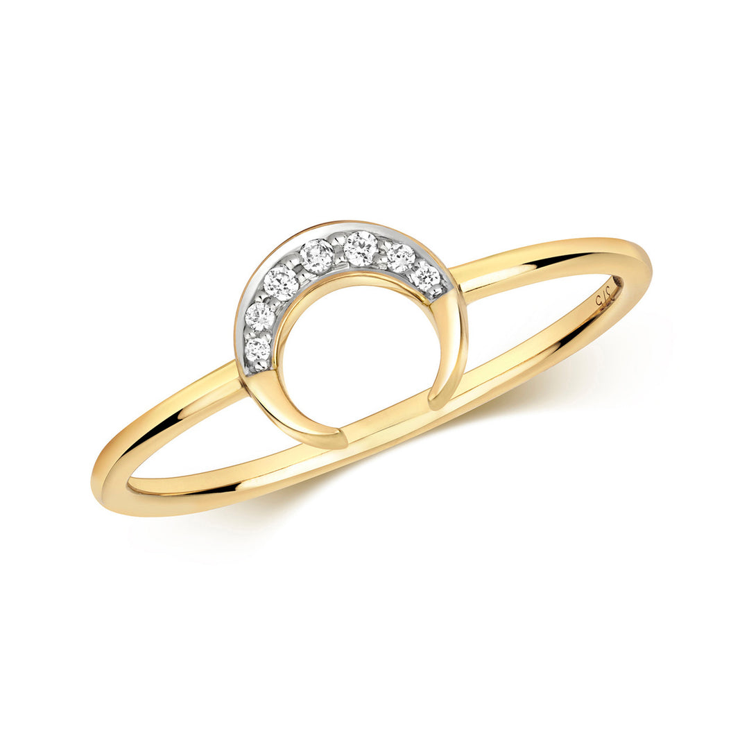 9ct Gold Diamond Crescent Moon Ring