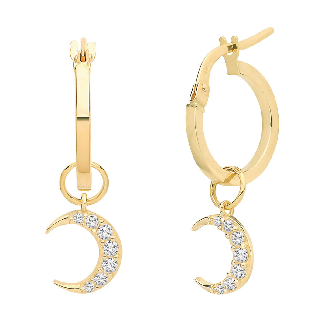 9ct Gold Moon Charm Hoop Earrings