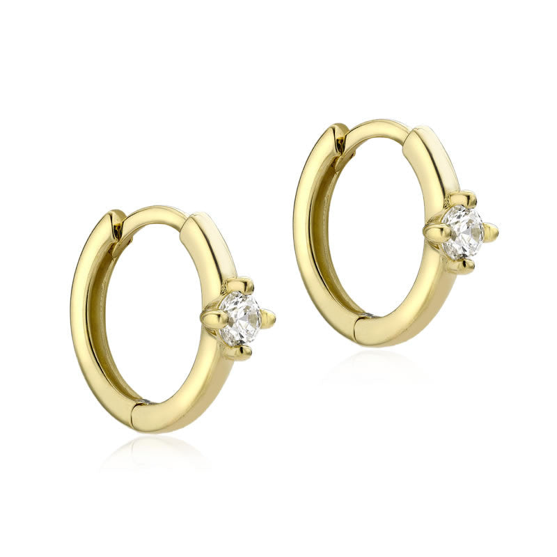 9ct Gold Cubic Zirconia Huggie Hoop Earrings