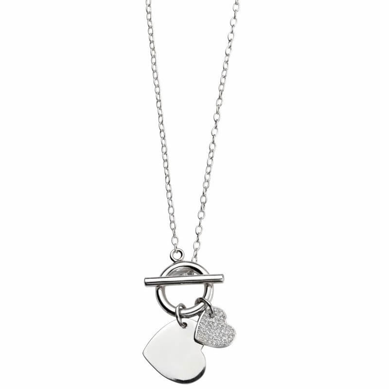 Silver Hammered Heart T-Bar Necklace - Leaf Street