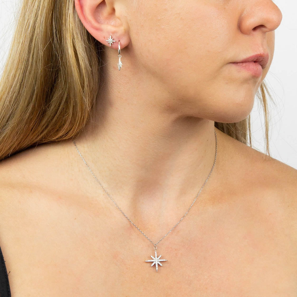 Sterling Silver Cubic Zirconia Starburst Necklace