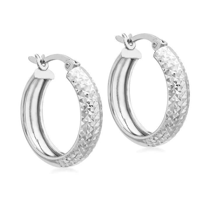 9ct White Gold Diamond Cut Creole Hoop Earrings