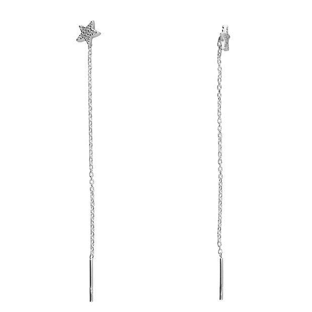 Sterling Silver Pull Through Star Drop Earrings