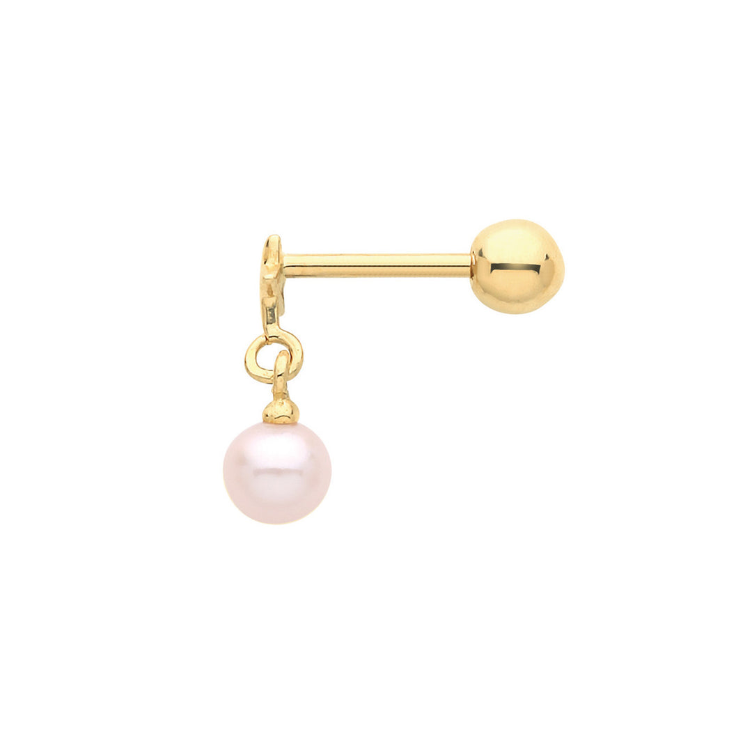 9ct Gold Star Pearl Dangle Cartilage Stud Earring