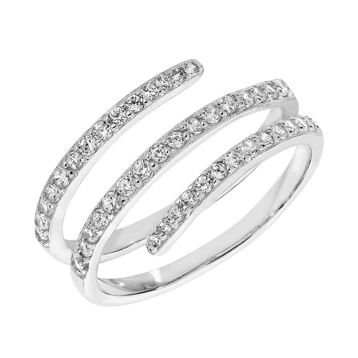 Sterling Silver Three Row Cubic Zirconia Ring
