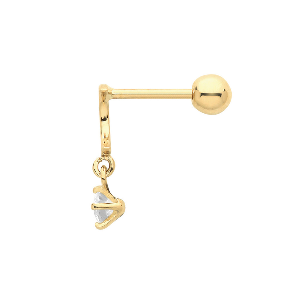 9ct Gold Moon Dangle Cartilage Stud Earring