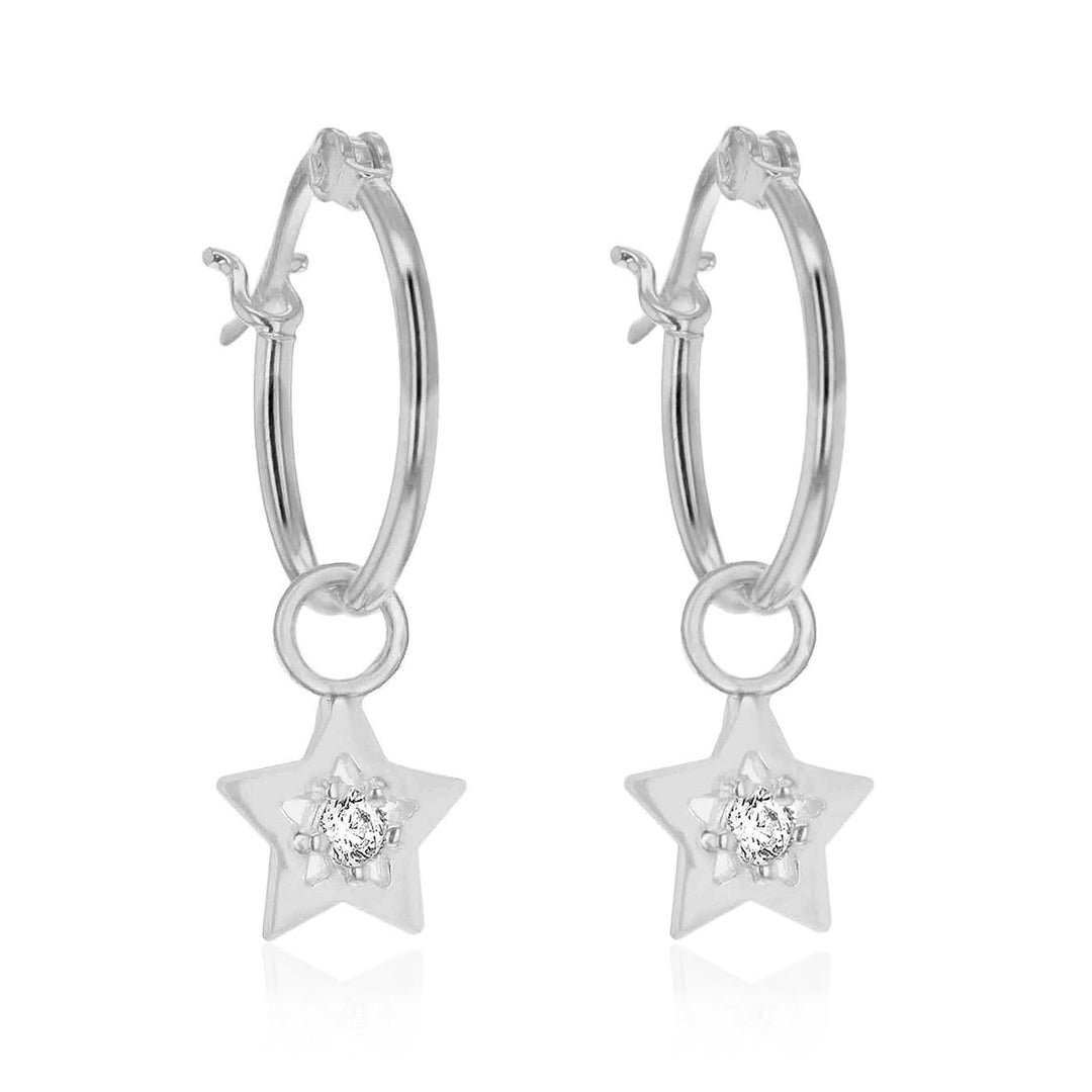 Sterling Silver Star Charm Hoop Earrings