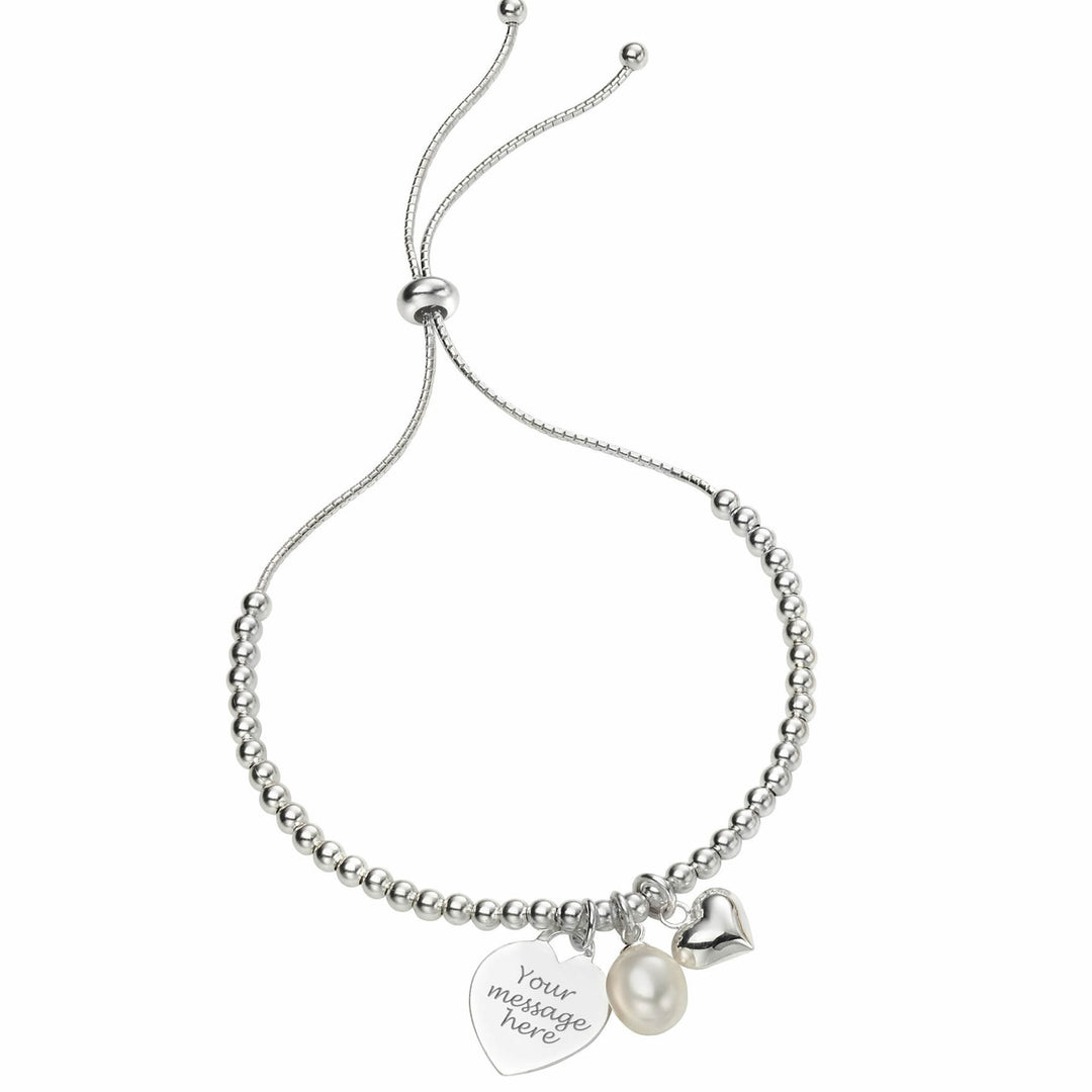 Silver Personalised Pearl Heart Charm Bracelet