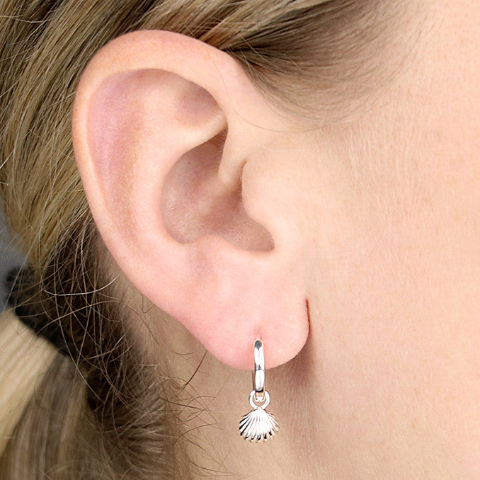 Sterling Silver Sea Shell Hoop Earrings