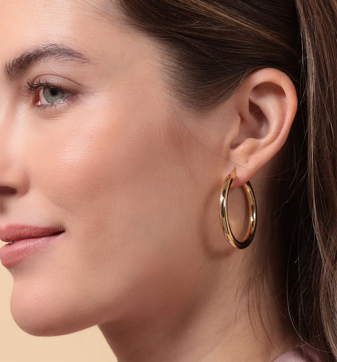 9ct Gold Thick Tube Hoop Earrings 35mm – Bijou Jewellery