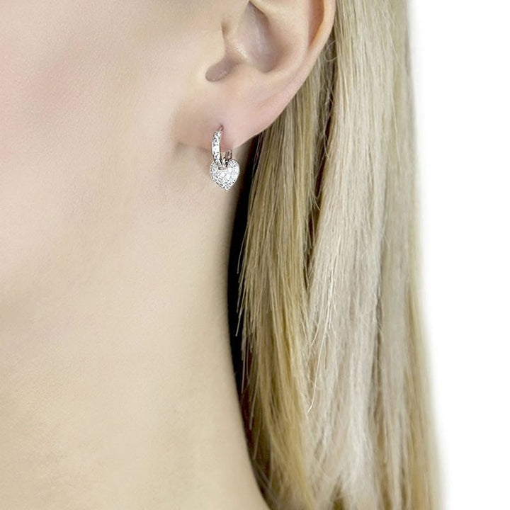 9ct White Gold Cubic Zirconia Heart Charm Hoop Earrings
