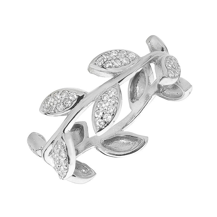 Silver Cubic Zirconia Pave Olive Leaf Ring