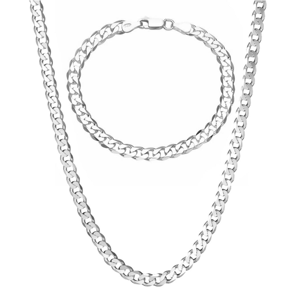 Men's Sterling Silver Curb Chain & Bracelet Set 6mm