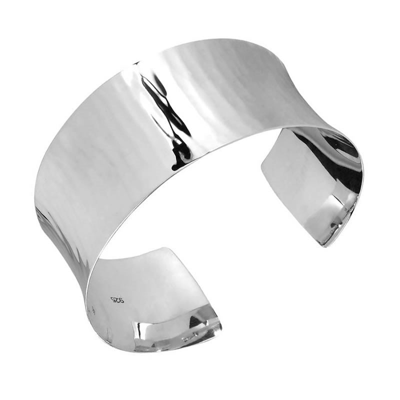 Sterling Silver Wide Textured Cuff Bangle