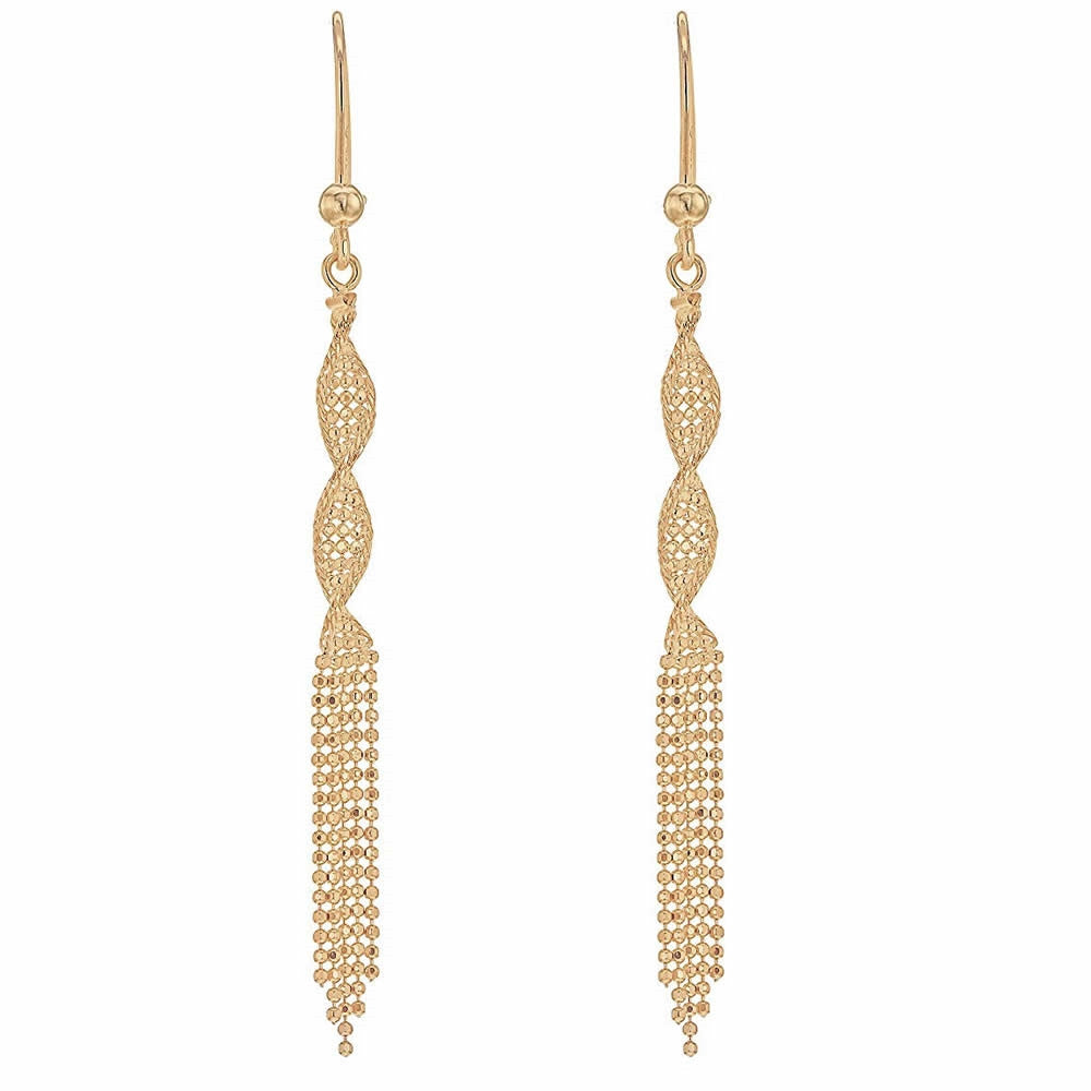 9ct Gold Long Tassel Twist Drop Earrings