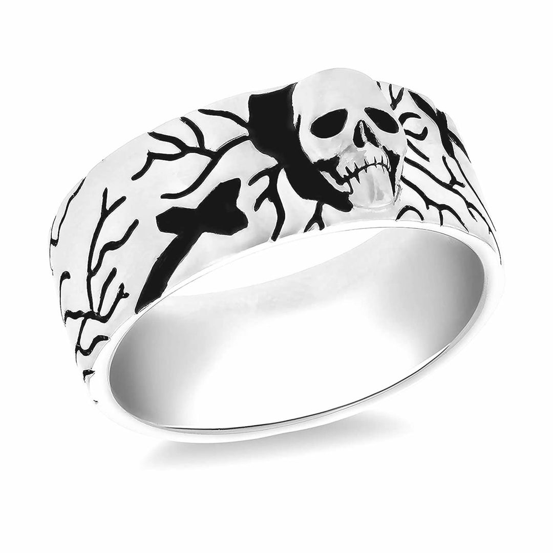 Men's Sterling Silver Skull Band Ring