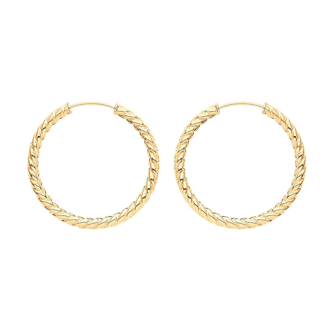 9ct Gold Twist Sleeper Hoop Earrings 25mm