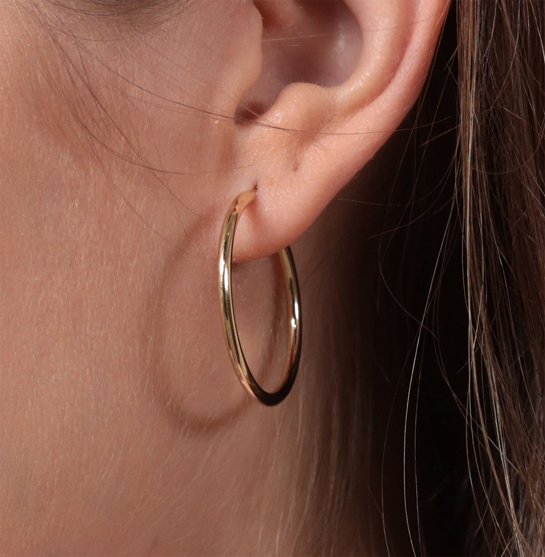 9ct Gold Sleeper Hoop Earrings 30mm
