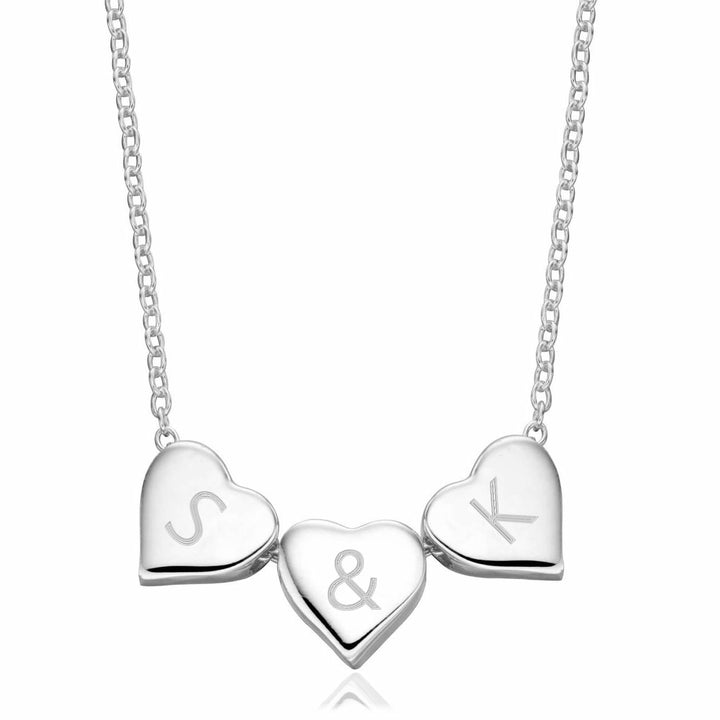Silver Personalised Initials Triple Heart Necklace
