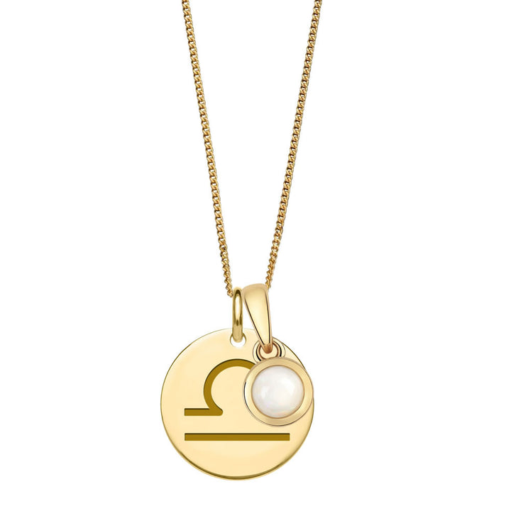 9ct Gold Libra Zodiac & Birthstone Pendant (October)