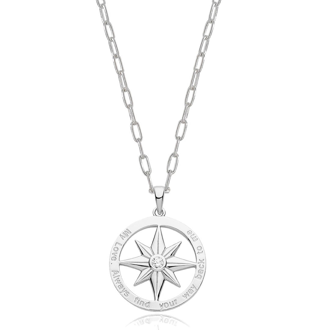 Sterling Silver Guiding Star Compass Necklace