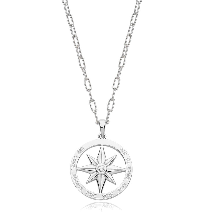 Sterling Silver Guiding Star Compass Necklace