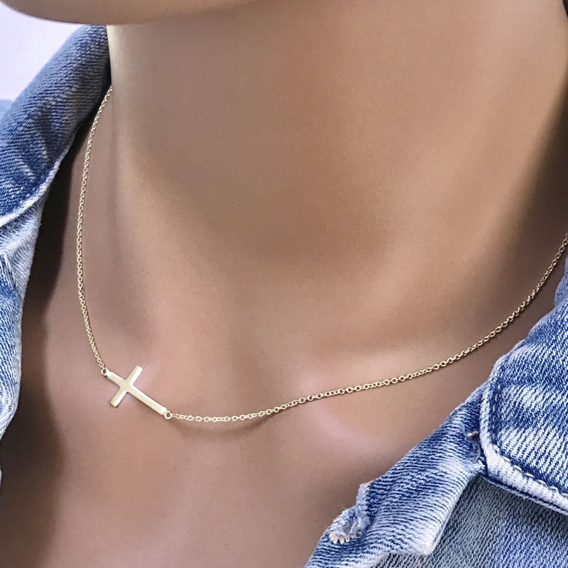 Gold Necklace Interlock Cross Necklace 9ct Gold Sideways Cross