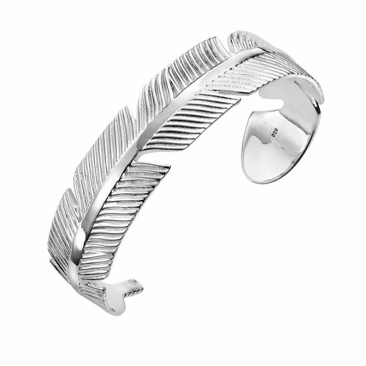 Sterling Silver Solid Feather Bangle