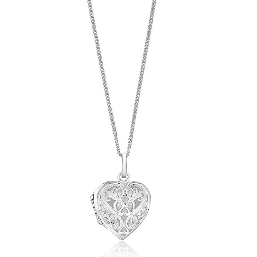Sterling Silver Filigree Heart Locket Necklace