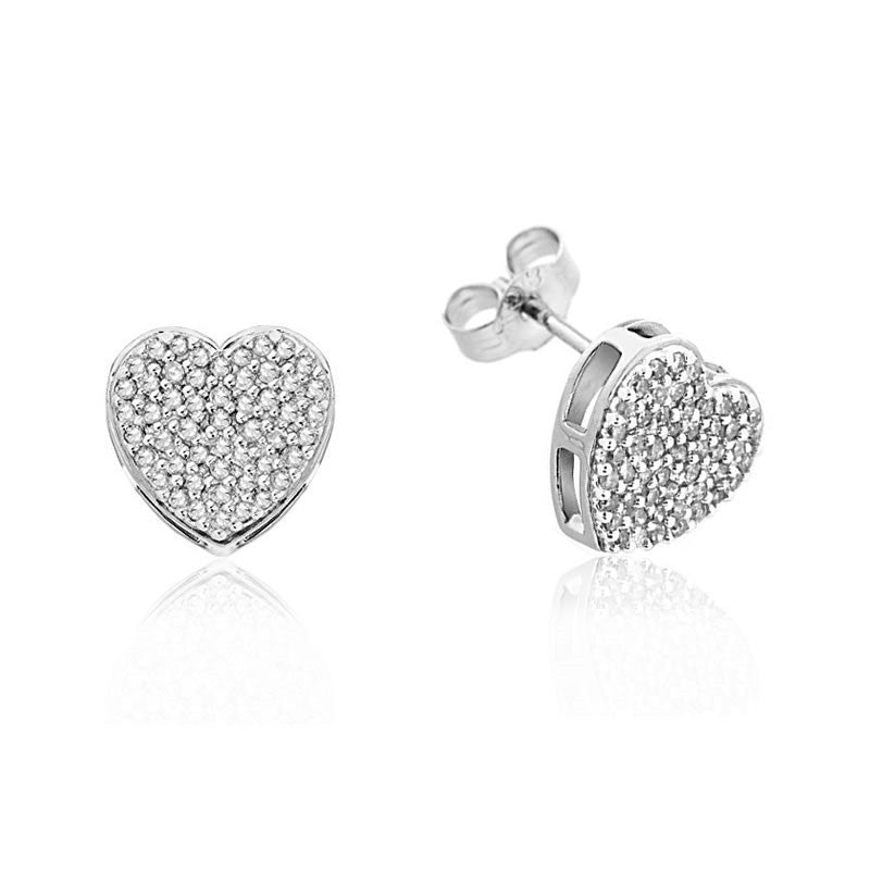 9ct White Gold 0.25ct Diamond Heart Stud Earrings