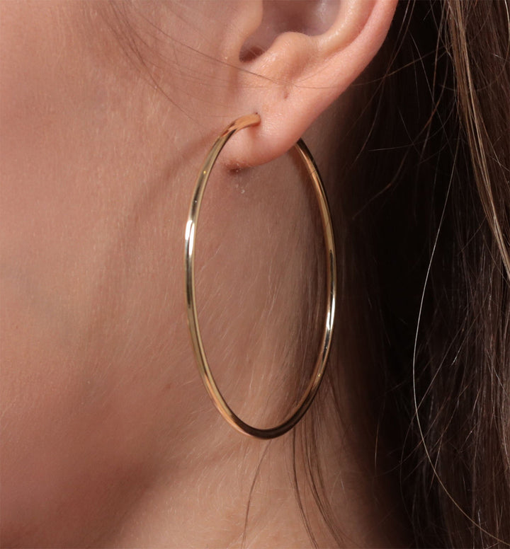 9ct Gold Large Sleeper Hoop Earrings 55mm