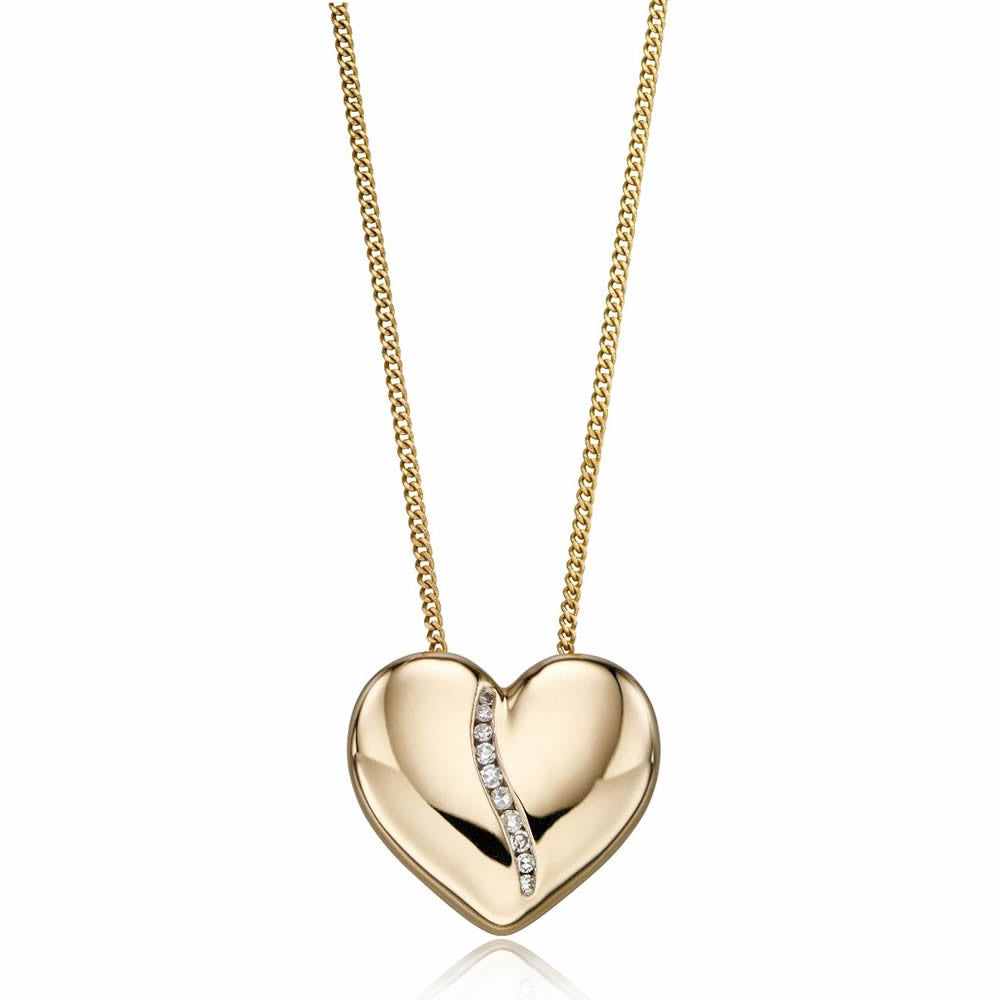 9ct Gold Channel Set Diamond Heart Pendant