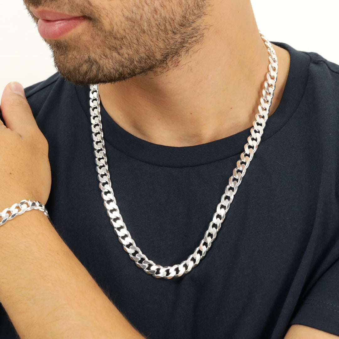 Men's Silver Curb Chain Necklace 9mm