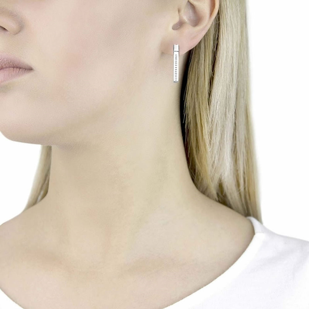 9ct White Gold 0.21ct Diamond Bar Drop Earrings