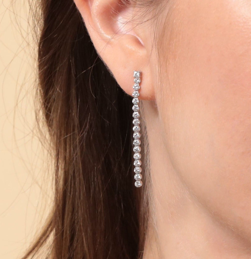 Silver Cubic Zirconia Long Drop Earrings