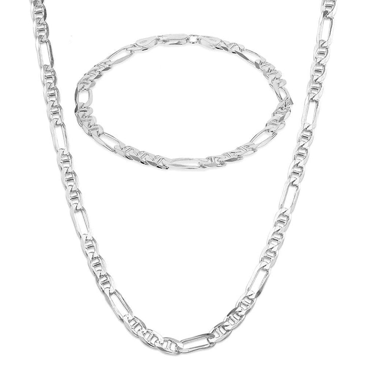 Men's Sterling Silver Figaro Rambo Link Chain & Bracelet Set