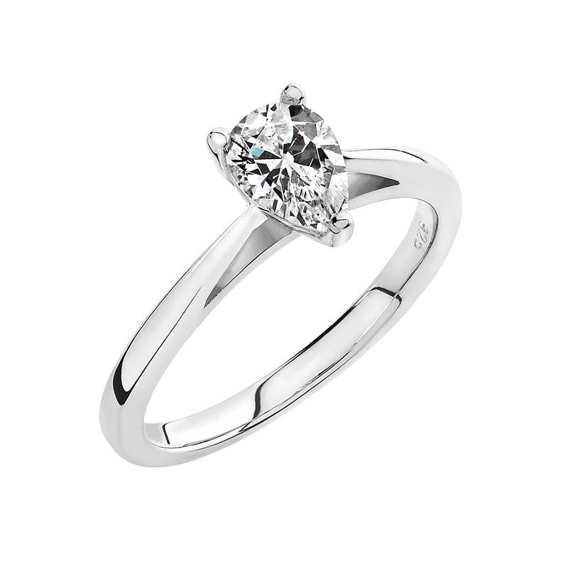 Luminous Silver Pear Shape Solitaire Ring