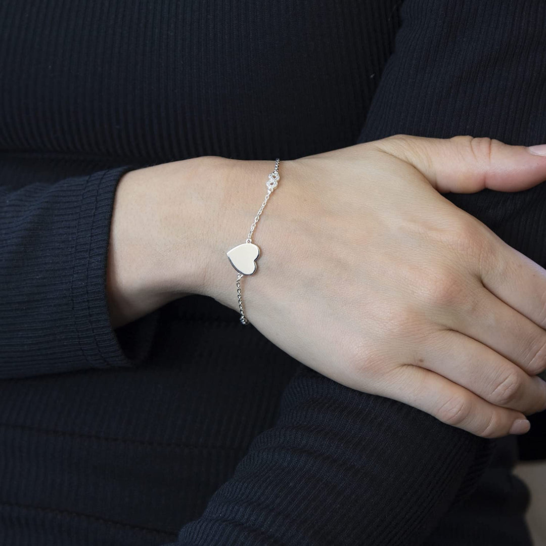 Silver Personalised Heart & Infinity Charm Bracelet