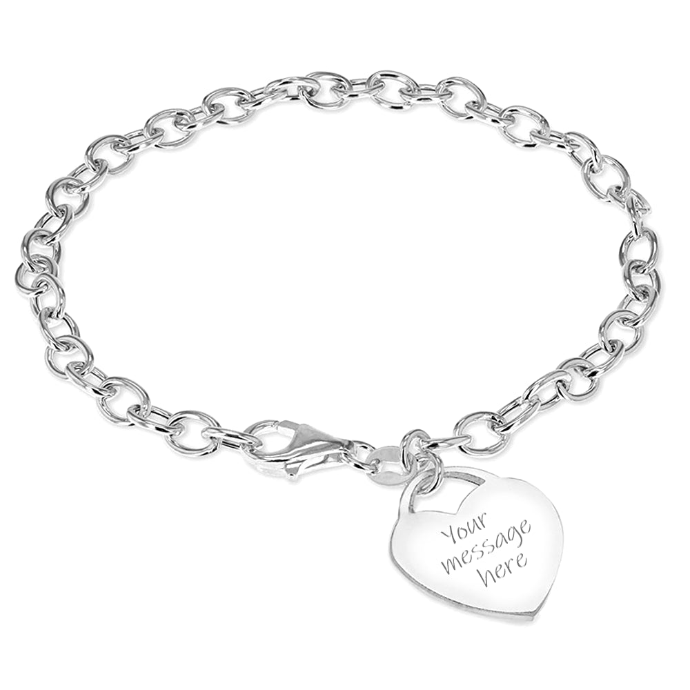 Sterling Silver Personalised Heart Charm Bracelet