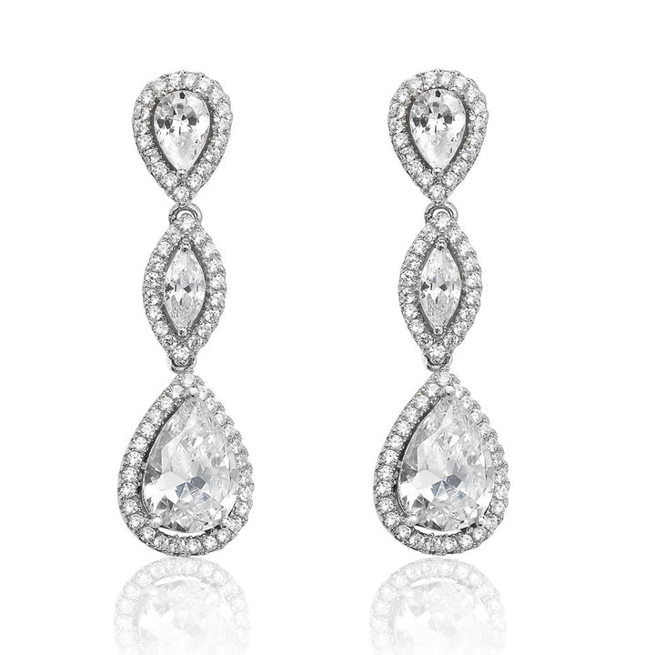 Luminous Silver Pear & Marquise Drop Earrings