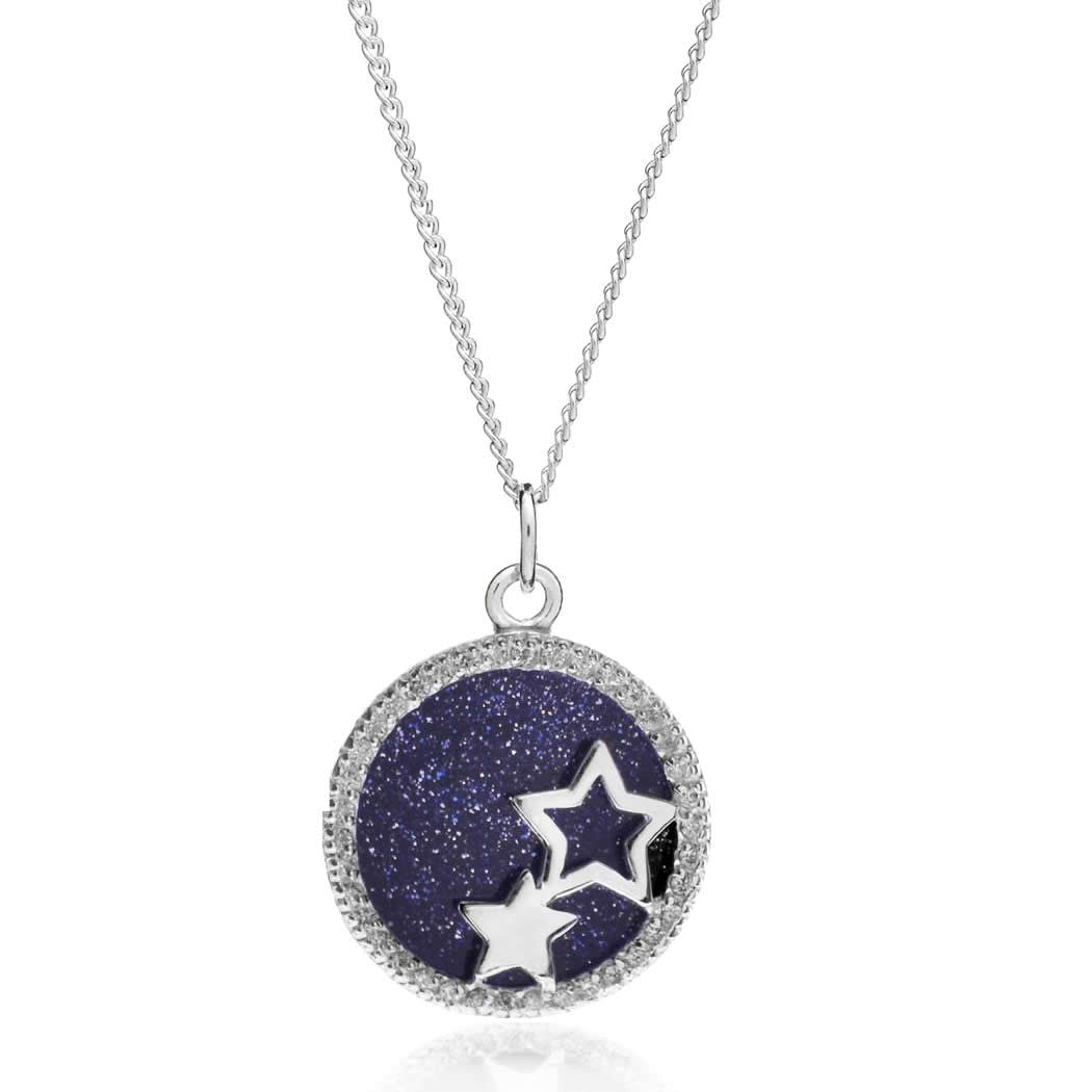 Silver Celestial  Starry Night Disc necklace