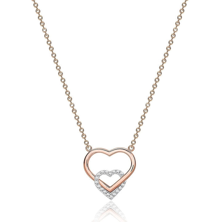 9ct Rose Gold Cubic Zirconia Double Heart Necklace