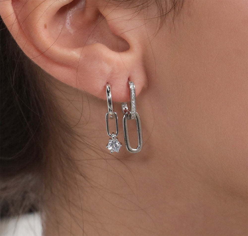 Sterling Silver Oval Chain Link Hoop Earrings