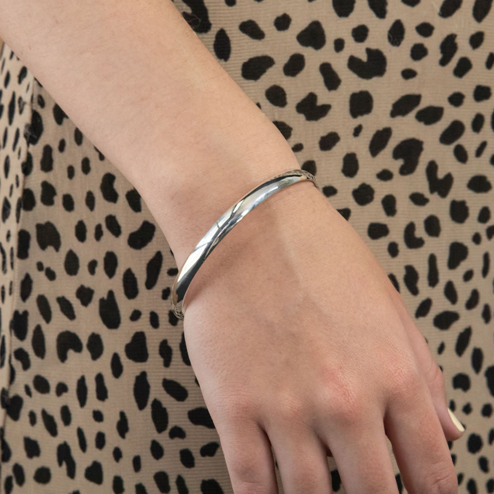 Sterling Silver Solid Round Bangle 6mm